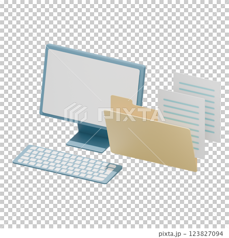 様々なガジェットのシンプルな3Dイラスト オフィス　オフィス 123827094