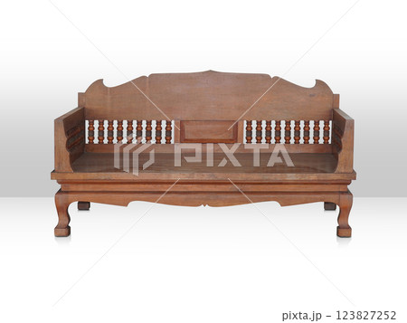 front view old brown long chair with backrest made of wood on gradient grey and white background, fashion, decor, decoration, comfortable, copy space front view old brown long chair with backrest made of wood on gradient grey and white background, fashion, decor, decoration, comfortable, copy space 123827252