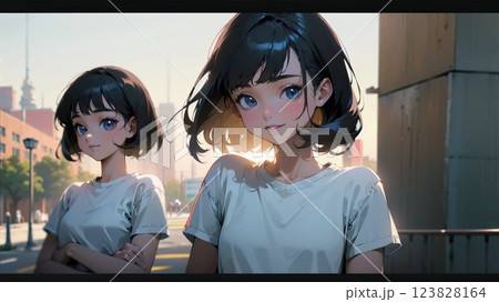 街を歩く二人の女の子 123828164