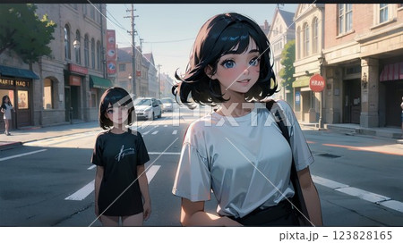 街を歩く二人の女の子 123828165