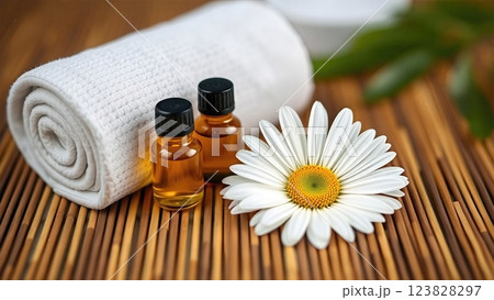 Tranquil Wellness Sanctuary Natural Aromatherapy Elements in Harmonious Spa Setting with Botanical Accents 123828297