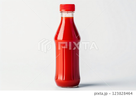 Striking red sauce bottle mockup stands isolated against a clean white backdrop, showcasing a blank label for branding purposes 123828464