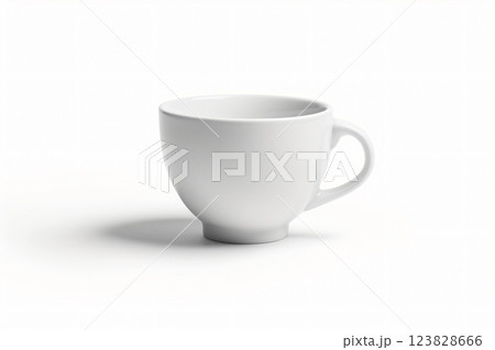 Simple yet elegant white coffee cup with a smooth finish, perfectly isolated on a clean white backdrop for versatile use 123828666