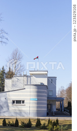 Belorussian flag on the roof of the building Belorussian flag on the roof of the building 123829108