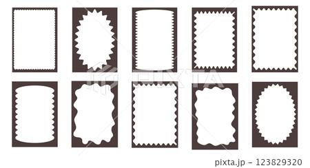 Groovy frame jagged scallop edge, frame text box or border. Curve funky y2k retro form, geometric shape, framework. Wiggle figure, rectangle. Groovy frame jagged scallop edge, frame text box or border. Curve funky y2k retro form, geometric shape, framework. Wiggle figure, rectangle. 123829320