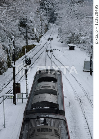 積雪の大歩危駅 特急列車 積雪の大歩危駅 特急列車 123829495