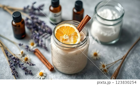 Artisanal Botanical Body Care Scrub Handcrafted Natural Spa Products with Mediterranean Herbs and Citrus Aromatherapy Elements Artisanal Botanical Body Care Scrub Handcrafted Natural Spa Products with Mediterranean Herbs and Citrus Aromatherapy Elements 123830254