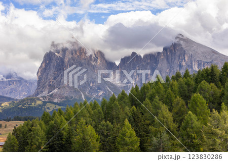 Dolomites Alpe di Siusi, Italy landscape, autumn Dolomites Alpe di Siusi, Italy landscape, autumn 123830286