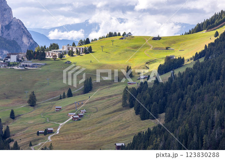 Dolomites mountain at Alpe di Siusi, Italy 123830288