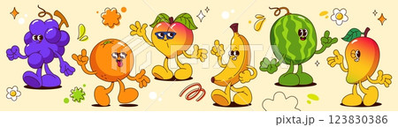 Groovy fruit characters set isolated on background 123830386