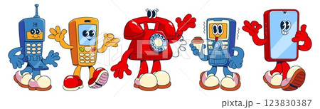 Retro smiling mobile phone character mascots 123830387