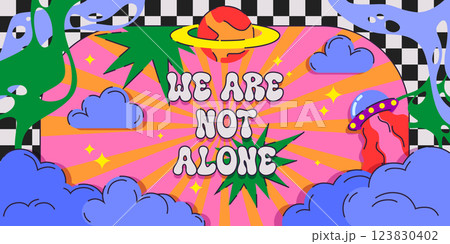 Groovy space poster with bright neon colors Groovy space poster with bright neon colors 123830402