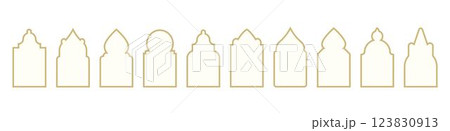 Golden windows in traditional arabic style set 123830913
