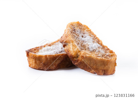 Traditional Spanish torrijas for Holy Week isolated on white background 123831166