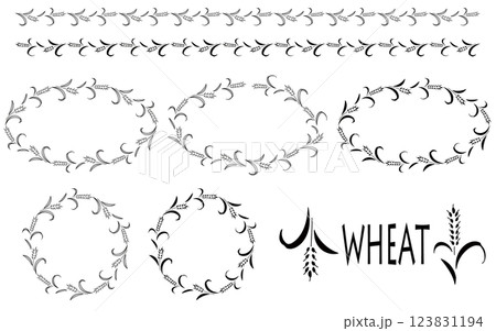 麦の穂のフレーム、ラインセット。 123831194