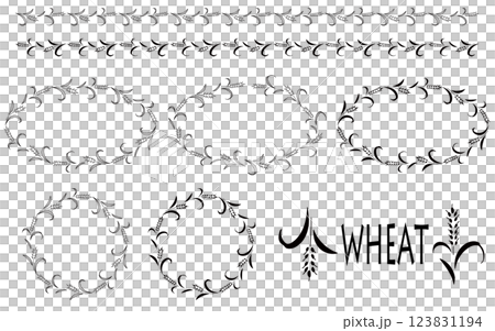 麦の穂のフレーム、ラインセット。 123831194