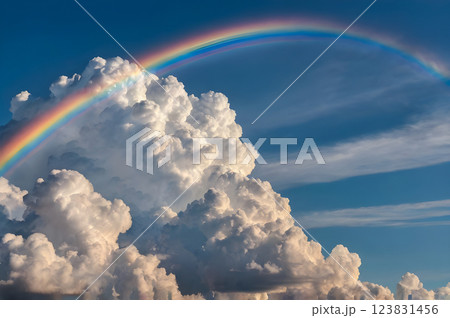 blue sky with clouds and rainbow in the sky 123831456