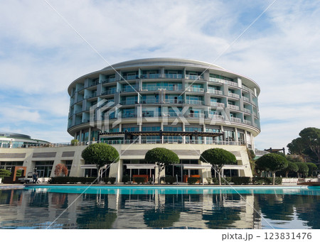 Swimming pool in hotel and resort without people for background Swimming pool in hotel and resort without people for background 123831476