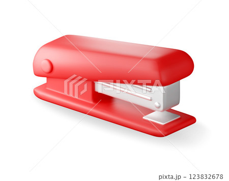3D Red plastic stapler isolated on white. 123832678