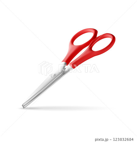 3D scissors with red plastic handles 123832684