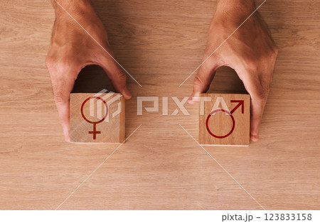 Wood block, gender and sex equality backgrounds of male, female and identity sign, choice and symbols. Closeup sexuality icons cube for fair opportunity, human rights bias and social transformation Wood block, gender and sex equality backgrounds of male, female and identity sign, choice and symbols. Closeup sexuality icons cube for fair opportunity, human rights bias and social transformation 123833158