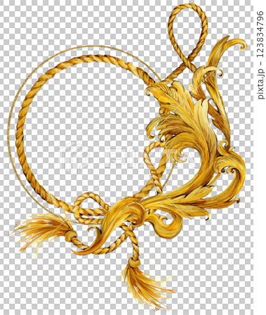 Watercolor frames and vignette for design template. Victorian style. Golden floral borders.  123834796