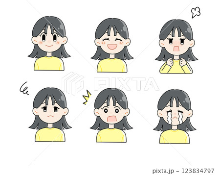女性の喜怒哀楽表情セット 123834797