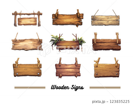 Wooden signs, signs, pointers. Vector 123835225