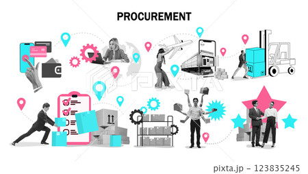 Conceptual design. Procurement process showcasing logistics, supply chain management, and cost optimization. 123835245