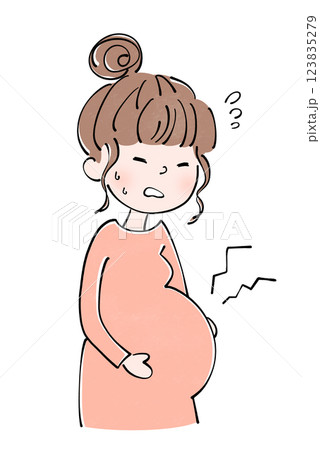 陣痛が始まった妊婦のイラスト 123835279