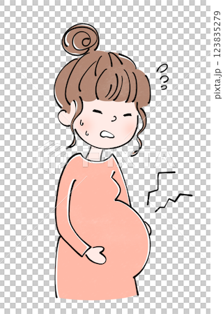 陣痛が始まった妊婦のイラスト 123835279