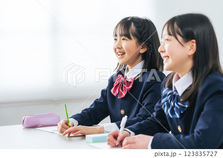 授業を受ける女子小学生のグループ 123835727