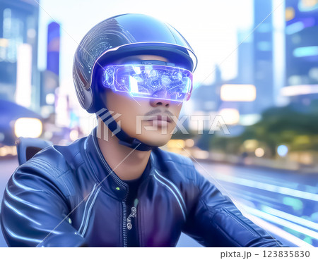 ホログラフィックディスプレイを搭載したバイクのイメージ素材 123835830