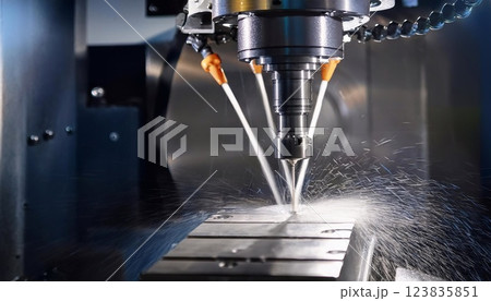 CNC milling machine processing on steel 123835851