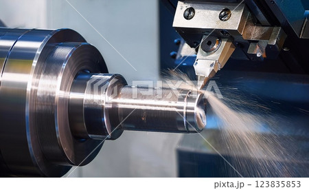 CNC milling machine processing on steel 123835853