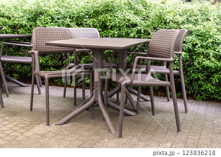Street Restaurant Table, Empty Cafe Tables, Bar Terrace, Outdoor Restaurants, Outside Trattoria Street Restaurant Table, Empty Cafe Tables, Bar Terrace, Outdoor Restaurants, Outside Trattoria 123836218