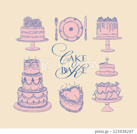 Cake one and two tier collection pink and blue 123836287