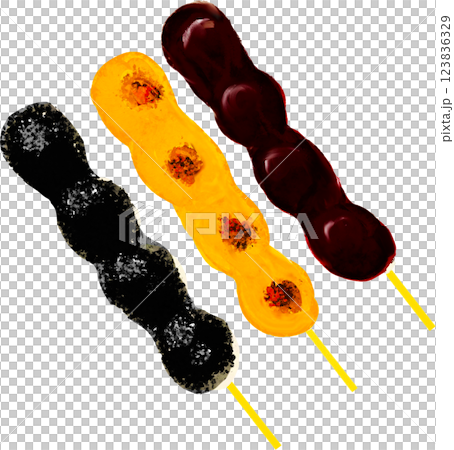 串だんごのイラスト ごま しょうゆ あん セット 串だんごのイラスト ごま しょうゆ あん セット 123836329
