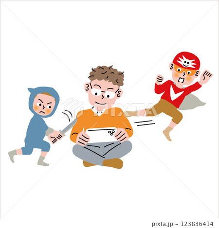 大人に遊んでもらえない子ども2人 123836414