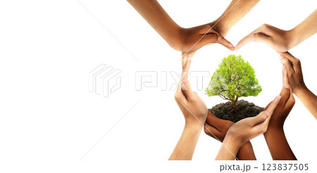 Earth day and earthday as group of diverse people joining to form heart hands connected together protecting the environment and promoting conservation and climate change issues as an image. Earth day and earthday as group of diverse people joining to form heart hands connected together protecting the environment and promoting conservation and climate change issues as an image. 123837505