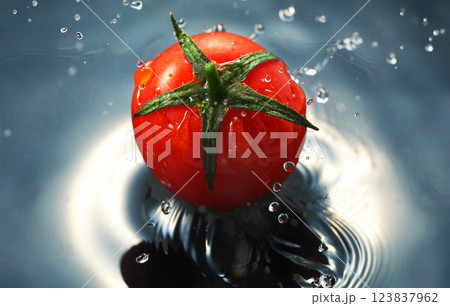 水面に落ちるミニトマト 水面に落ちるミニトマト 123837962