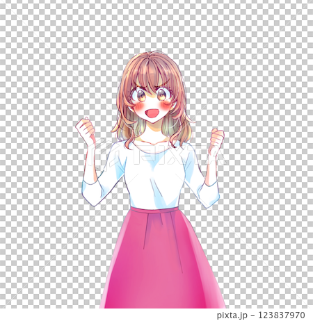 Excited woman making fists with both hands Excited woman making fists with both hands 123837970