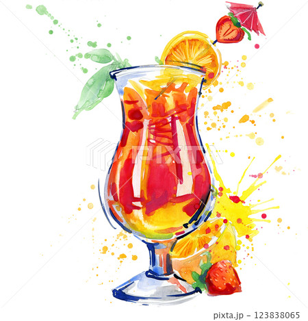 alcohol coctails Isolated on White. watercolor drawn Drink coctail 123838065