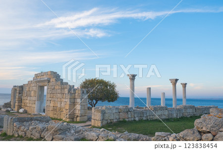 Ruins of the ancient and medieval city of Tauride Chersonesos. Russia, Republic of Crimea, city of Sevastopol. Ruins of the ancient and medieval city of Tauride Chersonesos. Russia, Republic of Crimea, city of Sevastopol. 123838454