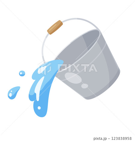 かわいいバケツのイラスト_水をこぼす かわいいバケツのイラスト_水をこぼす 123838958