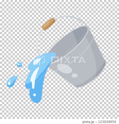 かわいいバケツのイラスト_水をこぼす かわいいバケツのイラスト_水をこぼす 123838958