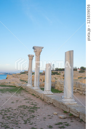 Ruins of the ancient and medieval city of Tauride Chersonesos. Russia, Republic of Crimea, city of Sevastopol. 123839056