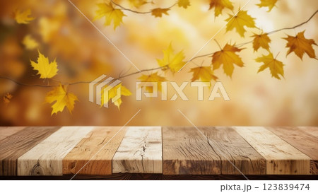 Wooden Table with Autumn Background 123839474