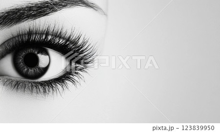 Close up of a striking eye with dramatic lashes and depth 123839950