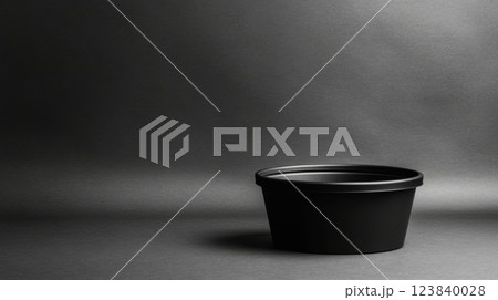 Simple black pot on a dark background with soft lighting 123840028